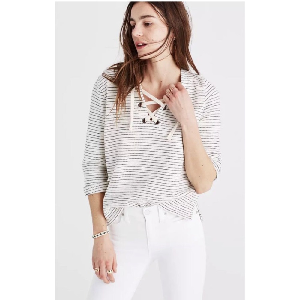 Madewell Striped Lace Up Top Size Small